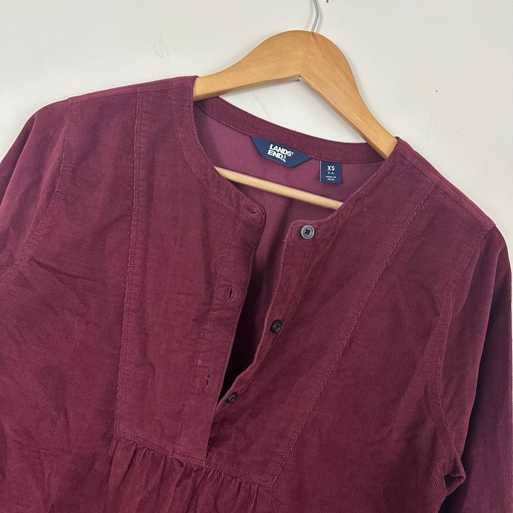 Lands' End Blouse Top Burgundy Corduroy Cotton Long Sleeve Cottagecore Womens XS